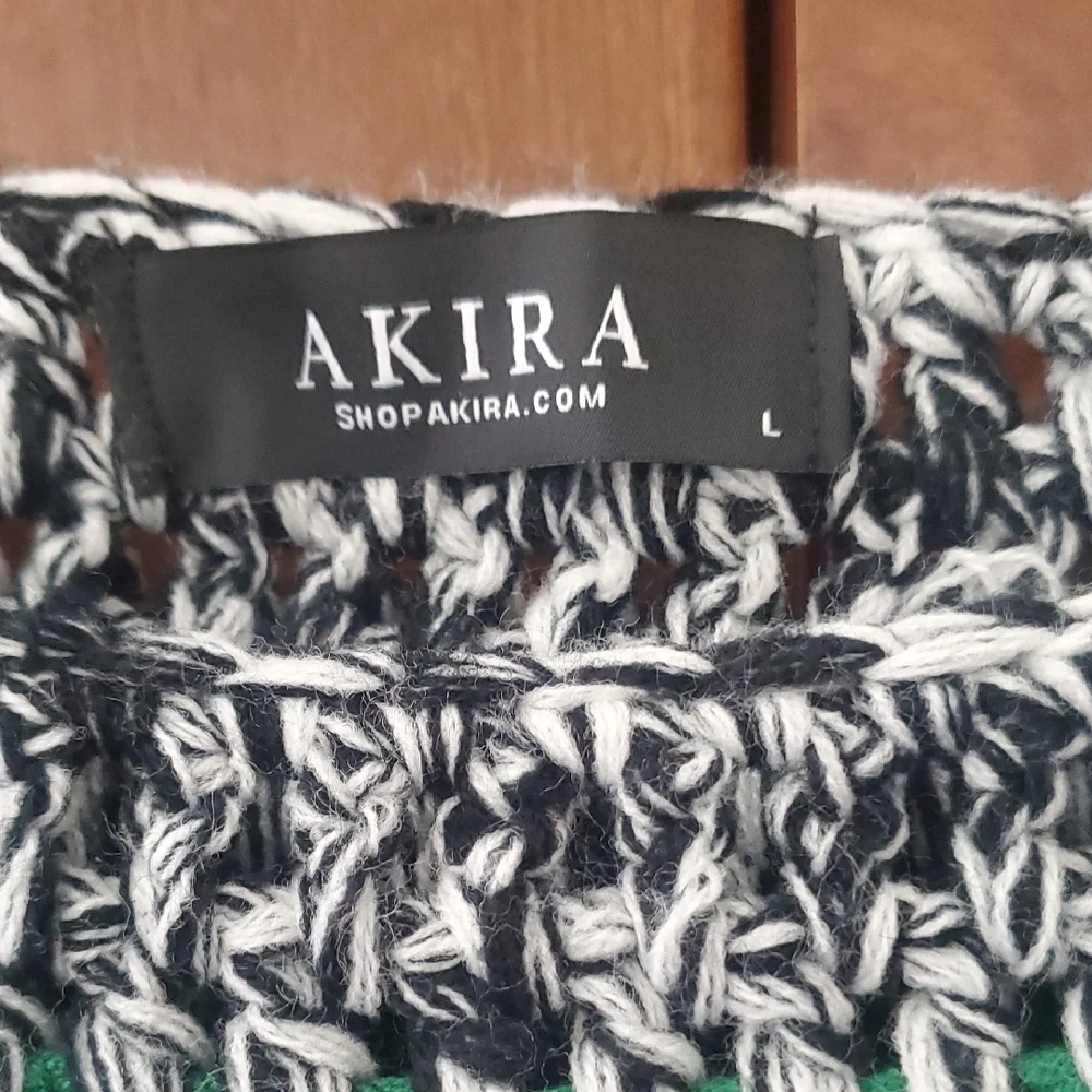 AKIRA Crocheted Multi-Stripe Scoop Neck Sweater in Pink, Yellow & Green - Picture 3 of 10